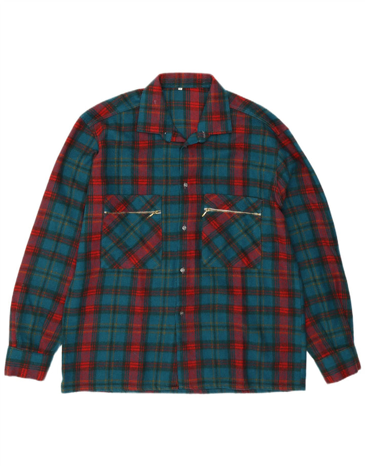 Vintage Mens Checked  Flannel Shirt Large Green Plaid