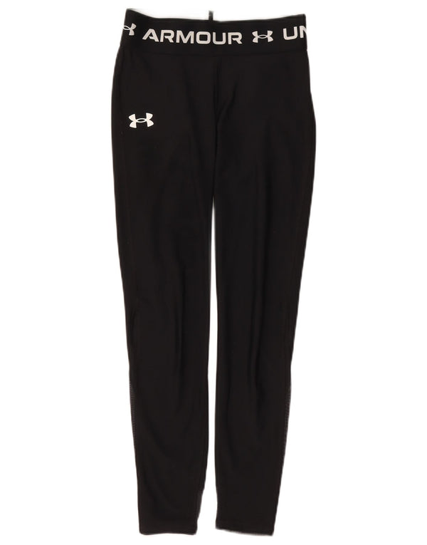 UNDER ARMOUR Girls Graphic Leggings 9-10 Years Medium Black Polyester