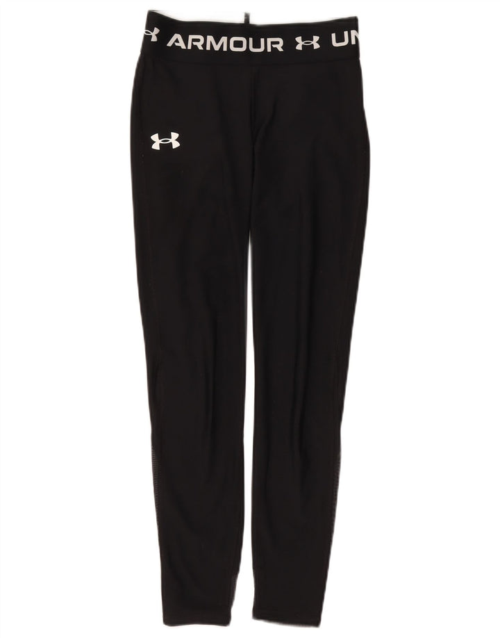 UNDER ARMOUR Girls Graphic Leggings 9-10 Years Medium Black Polyester