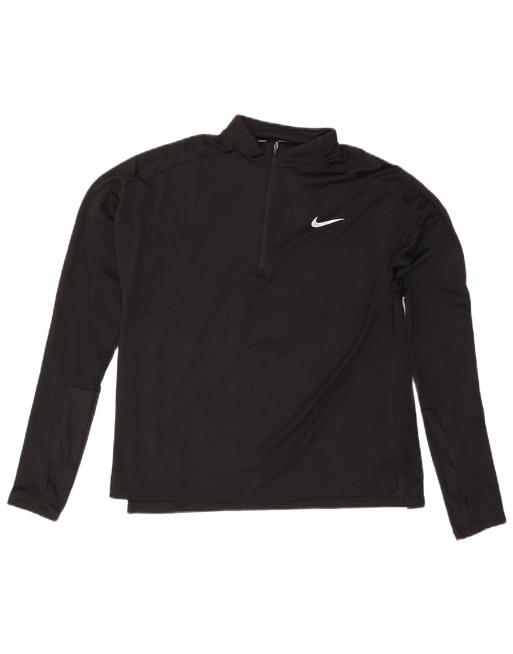 NIKE Womens Dri Fit Zip Neck Pullover Tracksuit Top UK 14 Medium Black