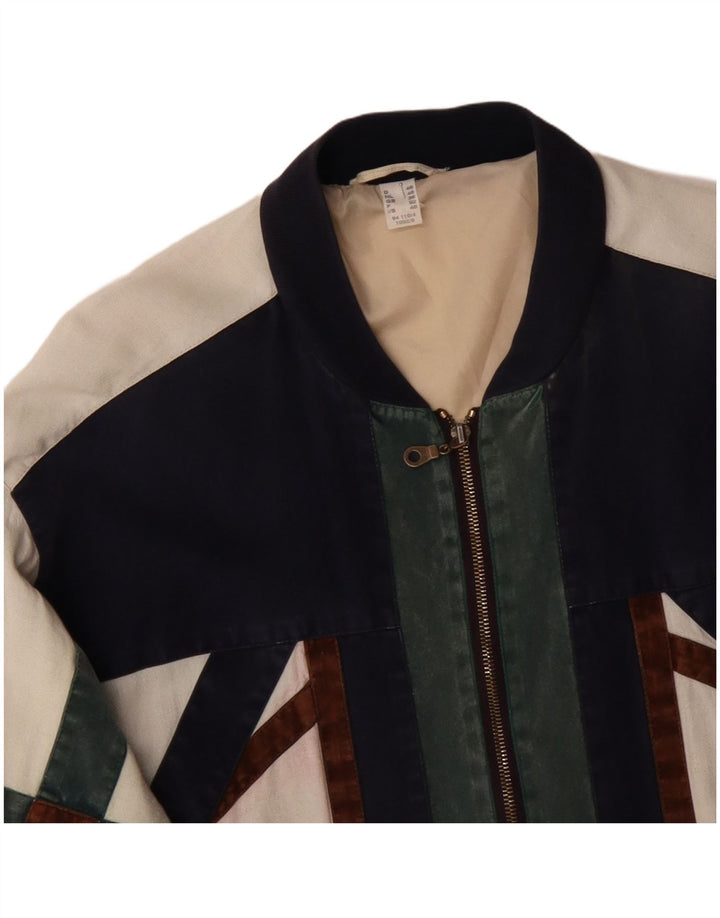 VINTAGE Mens Loose Fit Bomber Jacket UK 36 Small Off White Colourblock