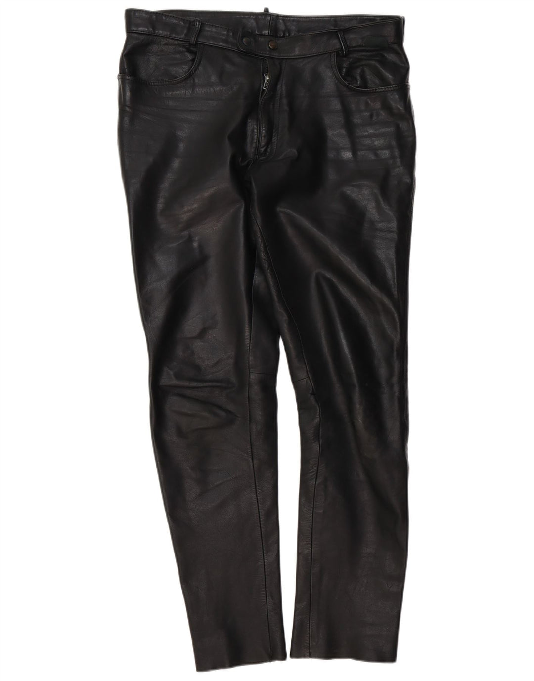 Vintage Mens Slim Leather Trousers W37 L34 Black Leather