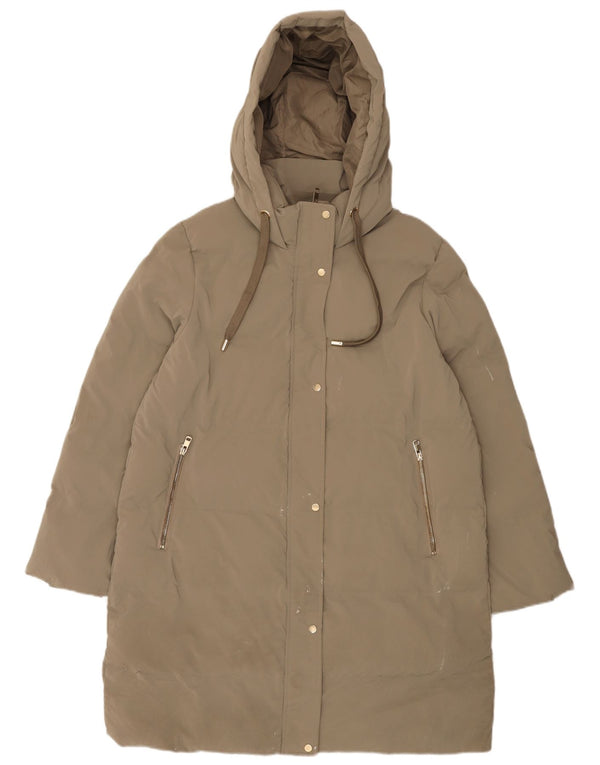 Zara Womens Hooded Padded Coat UK 18 XL Khaki Polyester