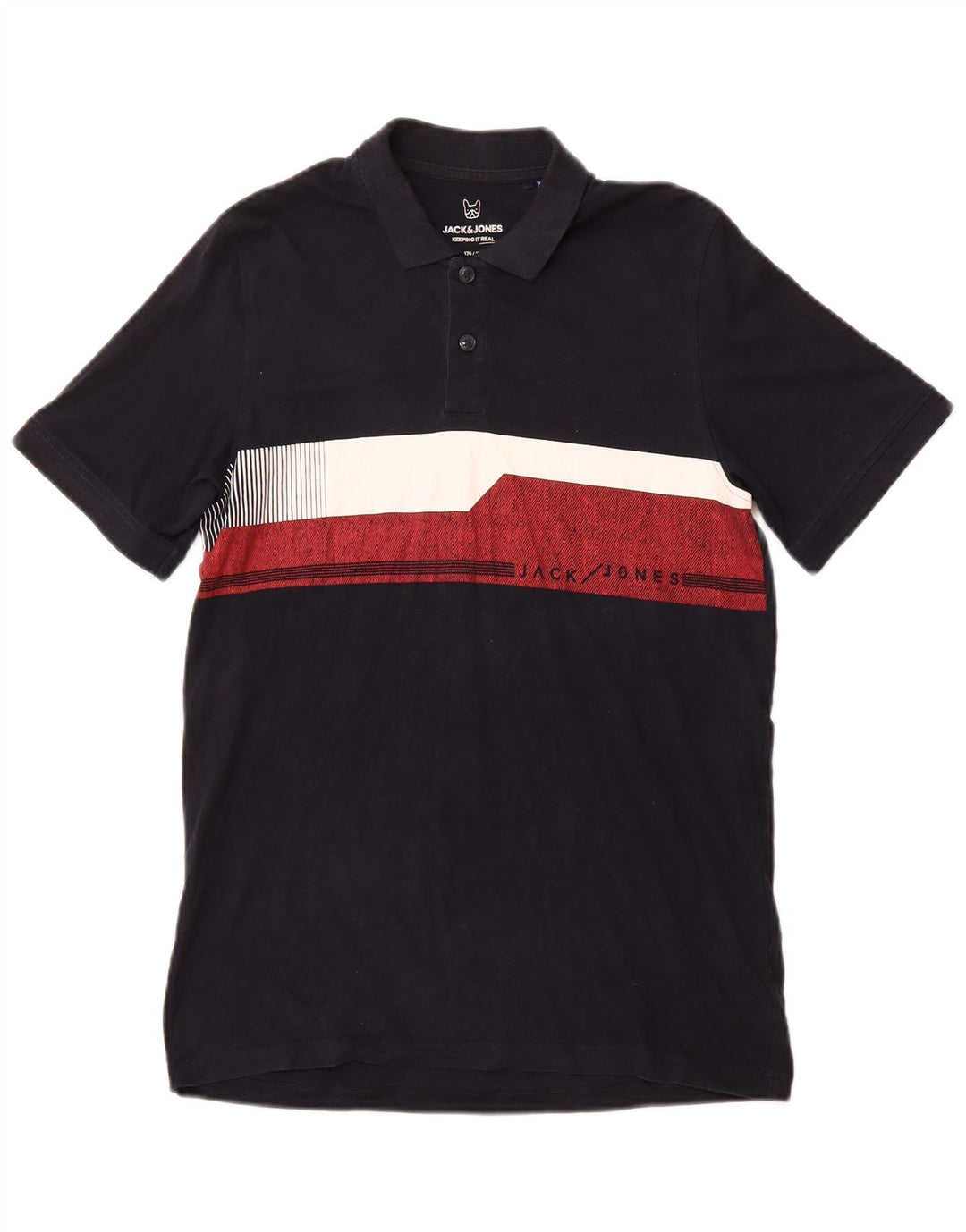 JACK & JONES Boys Polo Shirt 15-16 Years Navy Blue Colourblock Cotton