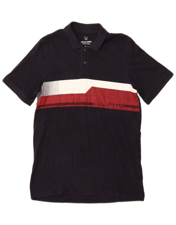 JACK & JONES Boys Polo Shirt 15-16 Years Navy Blue Colourblock Cotton