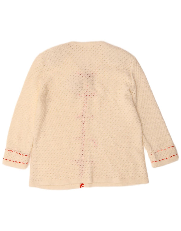 VINTAGE Womens 3/4 Sleeve Crochet V-Neck Jumper Sweater UK 12 Medium White