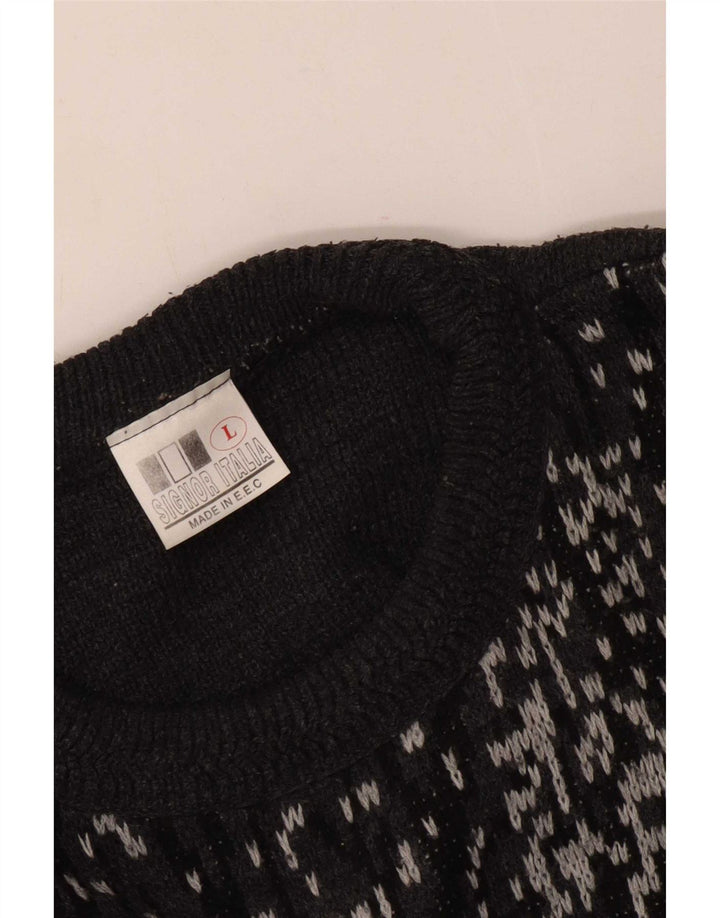 Vintage Mens Graphic Boat Neck Jumper Sweater Large Grey