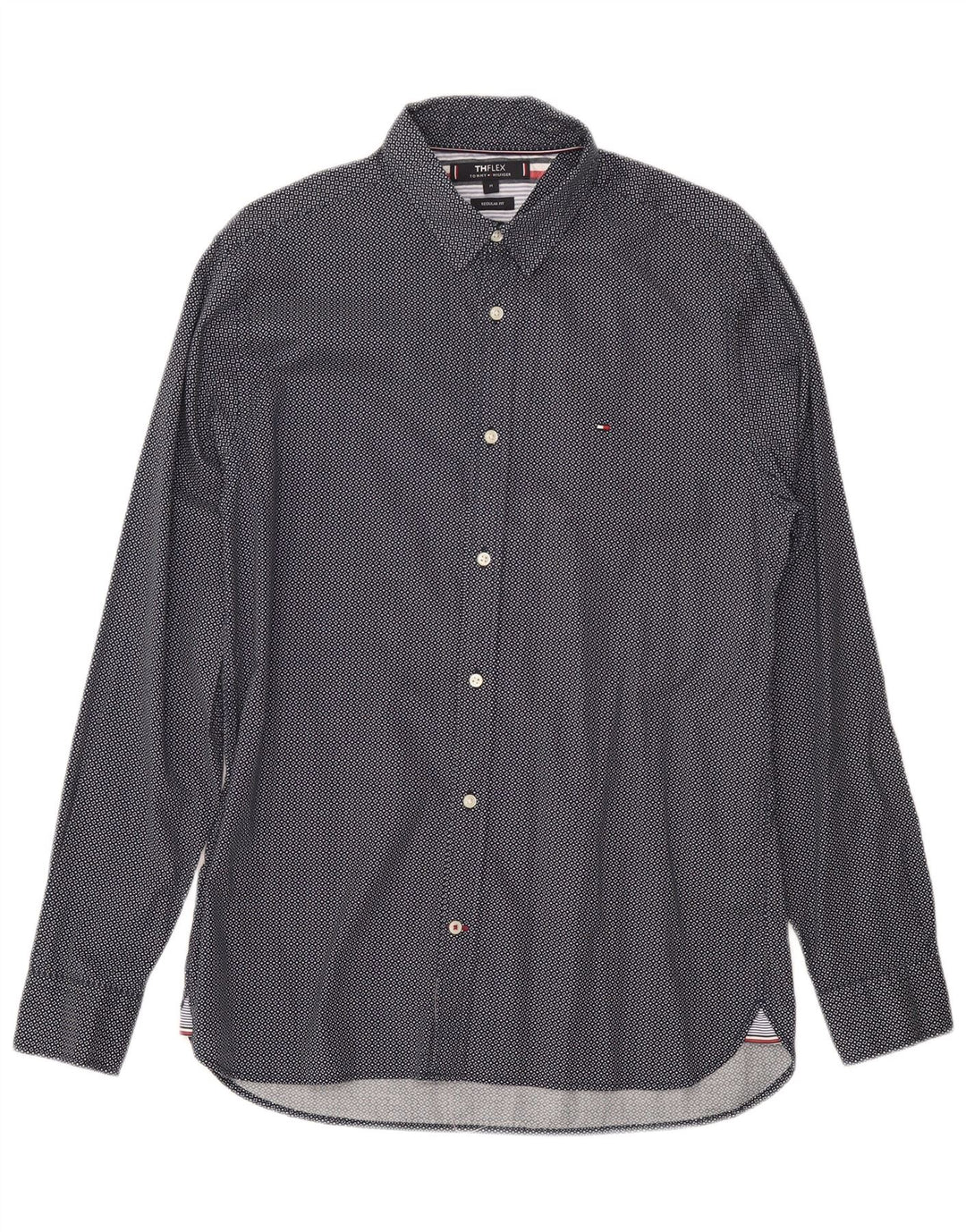 Tommy Hilfiger Mens Regular Fit Shirt Medium Navy Blue Spotted Cotton
