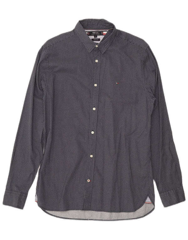 Tommy Hilfiger Mens Regular Fit Shirt Medium Navy Blue Spotted Cotton