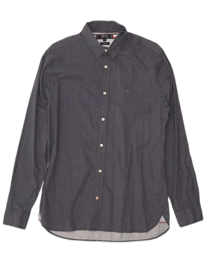 Tommy Hilfiger Mens Regular Fit Shirt Medium Navy Blue Spotted Cotton