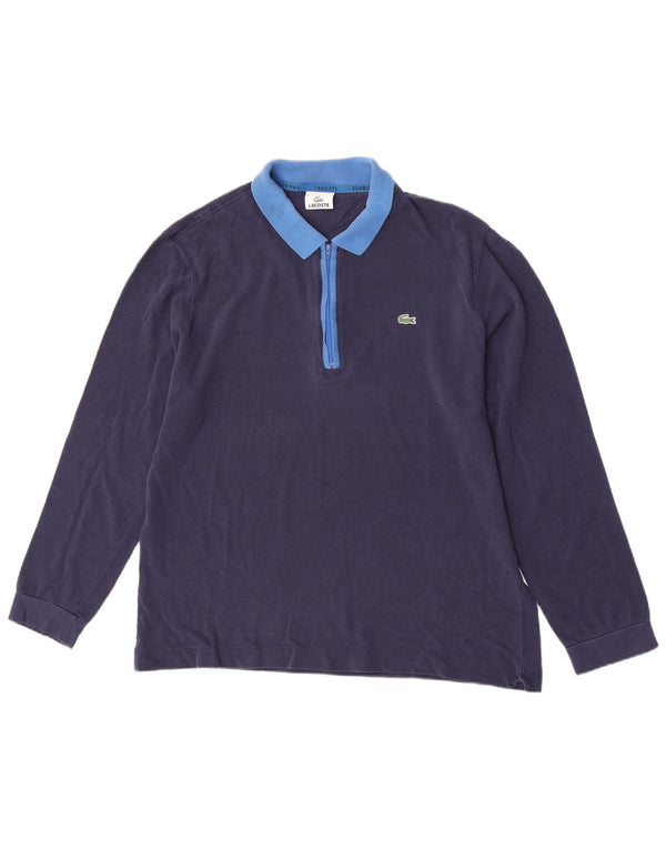 Lacoste Mens Long Sleeve Rugby Polo Shirt Size 5 Large Navy Blue Cotton