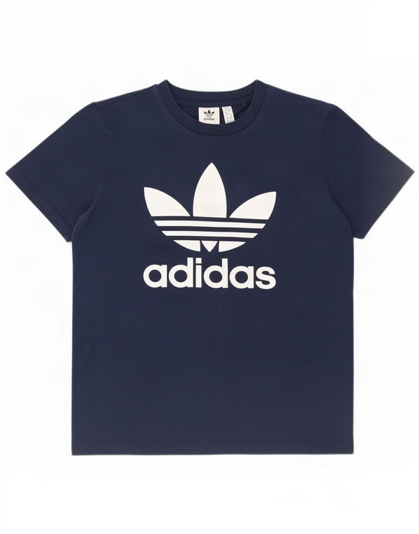 Adidas Womens Graphic T-Shirt Top UK 12 Medium Navy Blue Cotton