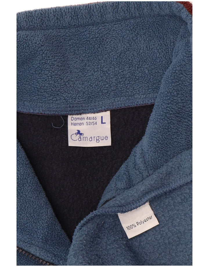 CAMARGUE Mens Zip Neck Fleece Jumper Large Blue Colourblock Polyester