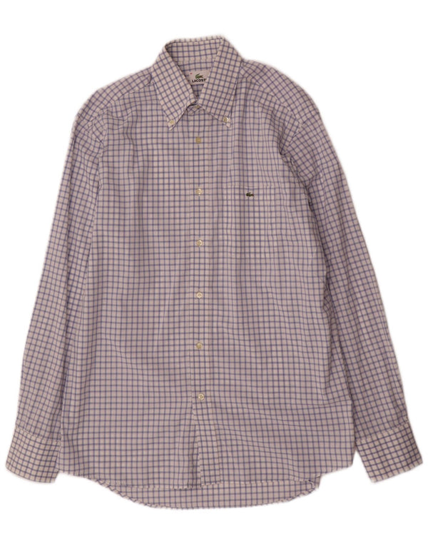 Lacoste Mens Shirt Size 41 Large Blue Check Cotton