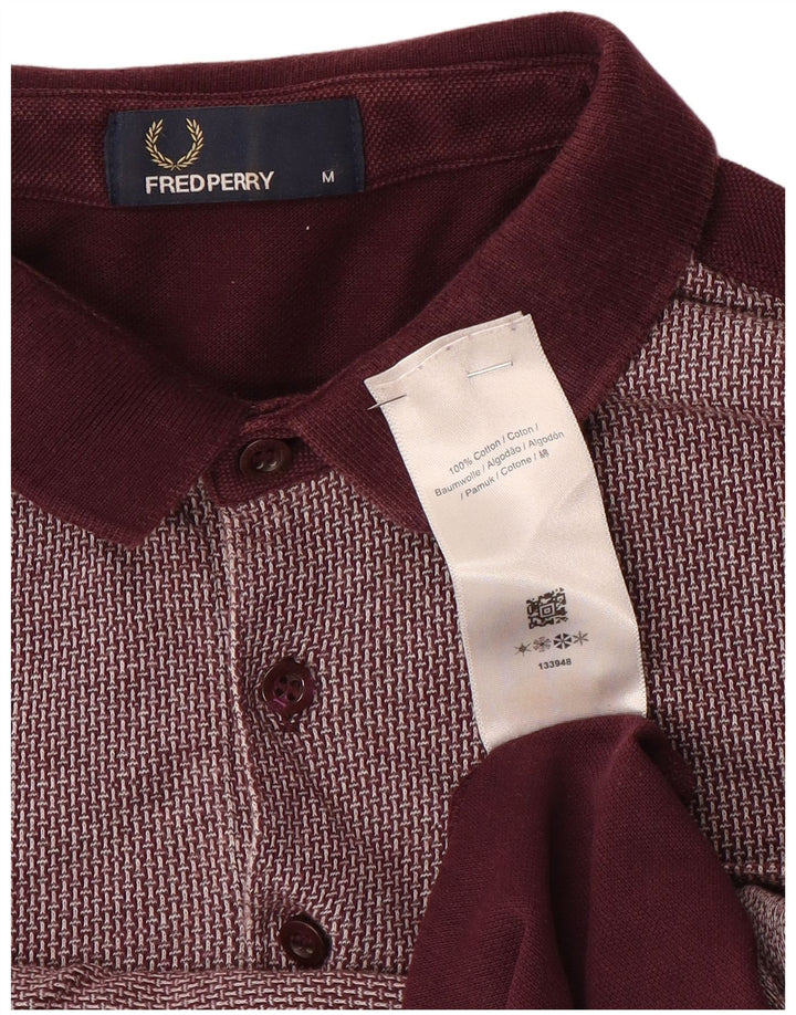 Fred Perry Mens Polo Shirt Medium Burgundy Check Cotton