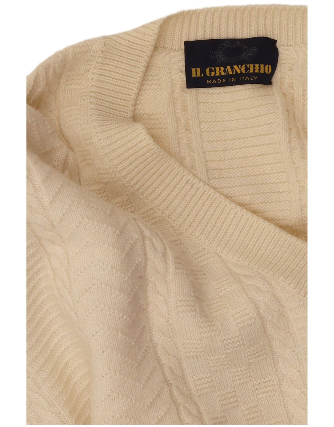 IL GRANCHIO Mens V-Neck Jumper Sweater Medium Off White
