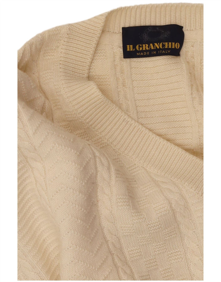 IL GRANCHIO Mens V-Neck Jumper Sweater Medium Off White