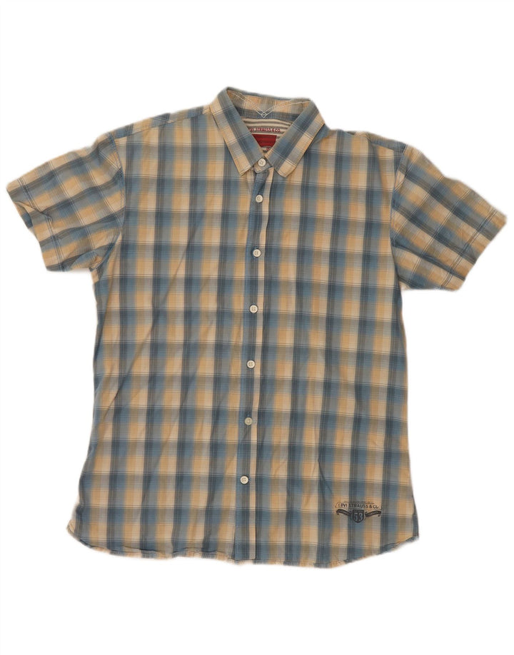 LEVI'S Mens Short Sleeve Shirt Medium Blue Check Cotton
