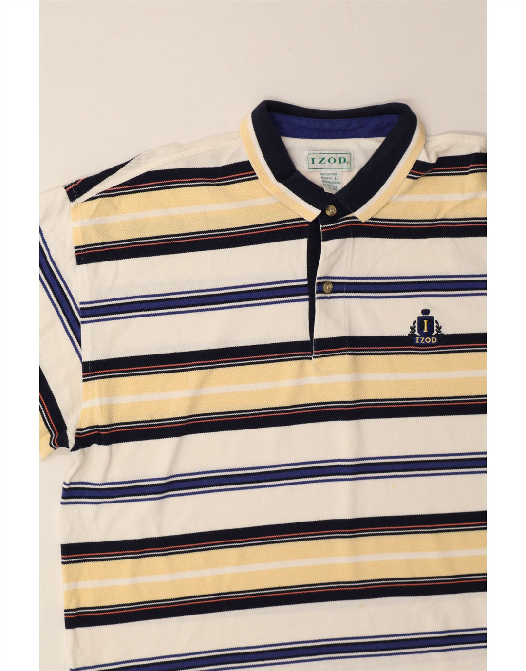 IZOD Mens Polo Shirt Large Multicoloured Striped Cotton Vintage Izod and Second-Hand Izod from Messina Hembry 