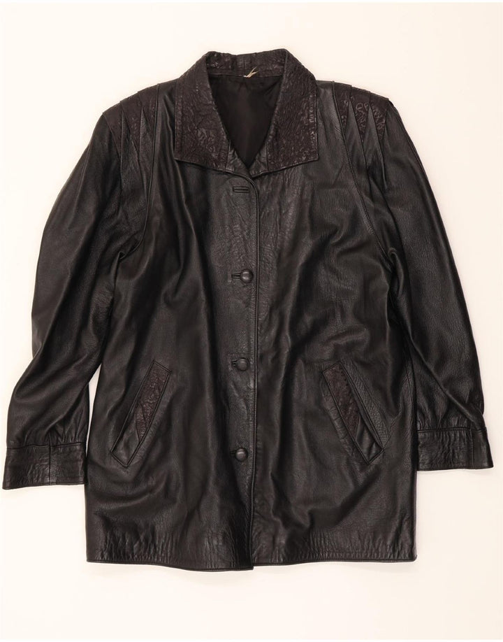 VINTAGE Womens Leather Coat UK 16 Large Black Vintage Vintage and Second-Hand Vintage from Messina Hembry 