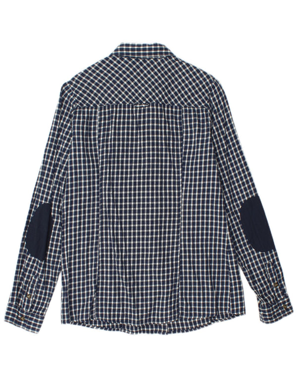 BRUGI Womens Shirt UK 12 Medium Navy Blue Gingham Cotton