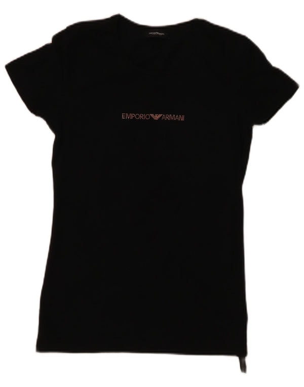 EMPORIO ARMANI Womens Graphic T-Shirt Top UK 8 Small Black Cotton