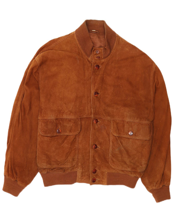 Vintage Mens Suede Bomber Jacket EU 50 Large Brown Leather