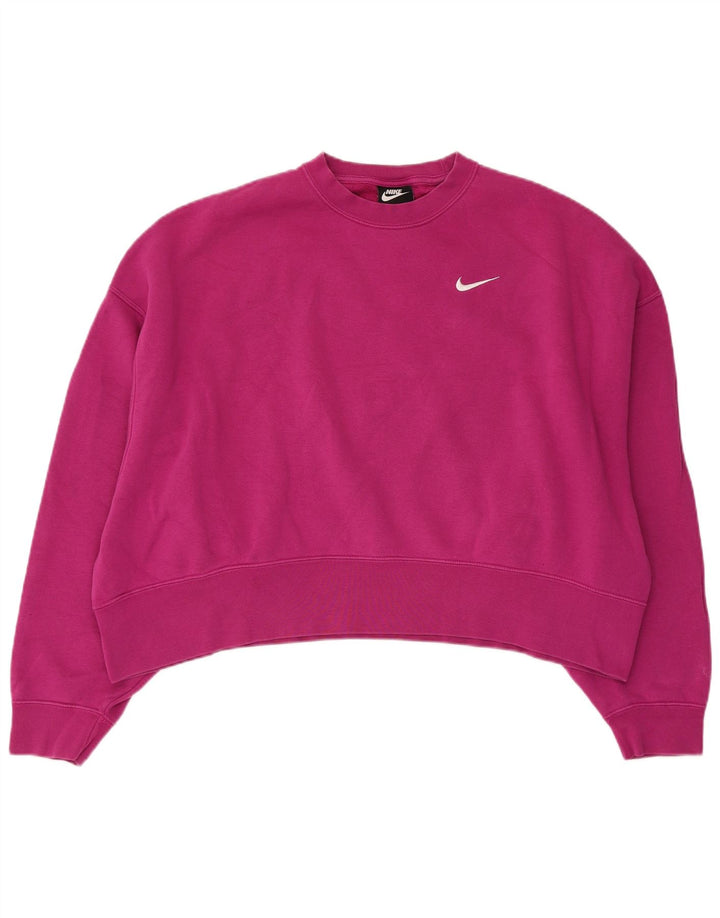 NIKE Womens Crop Oversized Sweatshirt Jumper UK 14 Medium Pink Cotton