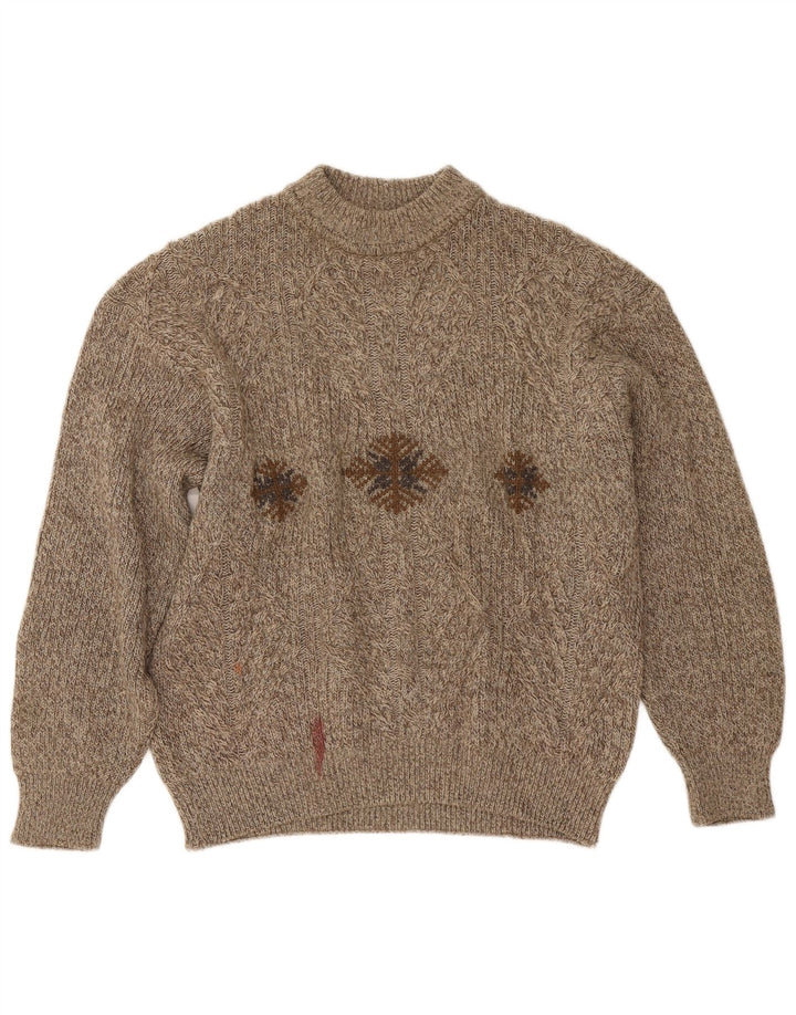 Cacharel Mens Crew Neck Jumper Sweater Large Beige Fair Isle
