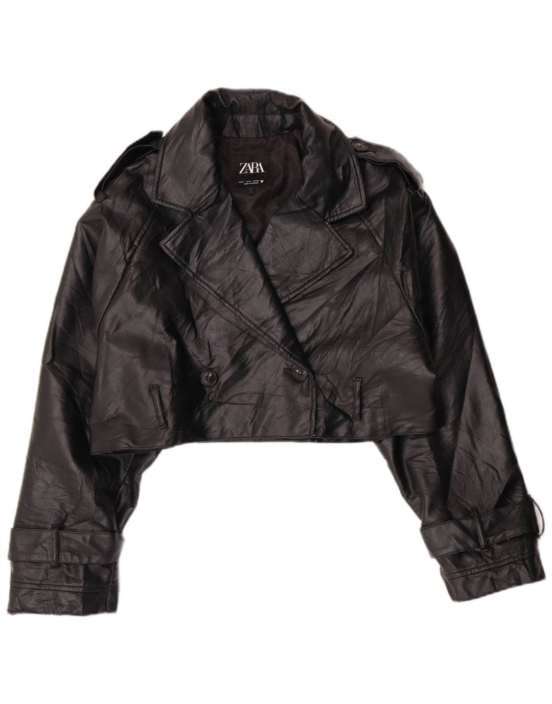 ZARA Womens Oversized Faux Leather Blazer Jacket UK 10 Small Black