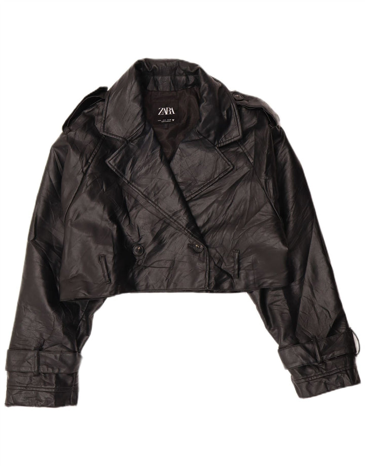 ZARA Womens Oversized Faux Leather Blazer Jacket UK 10 Small Black