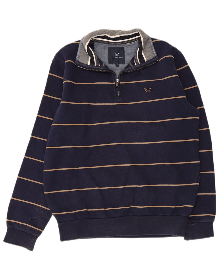 CREW CLOTHING Mens Zip Neck Sweatshirt Jumper Small Navy Blue Striped