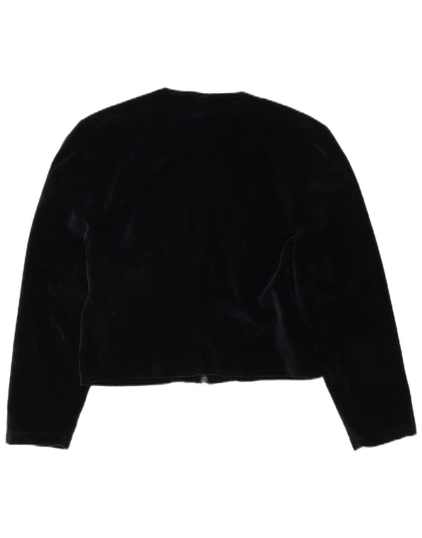Vintage Womens Crop Velvet Blazer Jacket UK 14 Medium Black Cotton