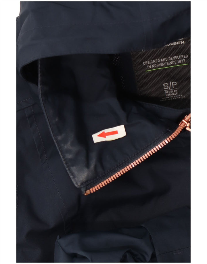 Helly Hansen Womens Double Breasted Hooded Raincoat UK 10 Small Navy Blue