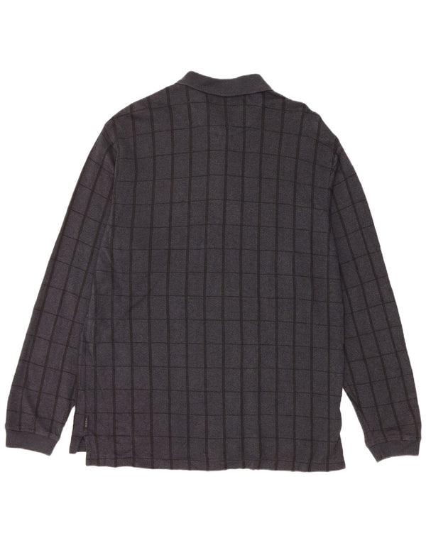 IZOD Mens Long Sleeve Polo Shirt Large Grey Check Cotton