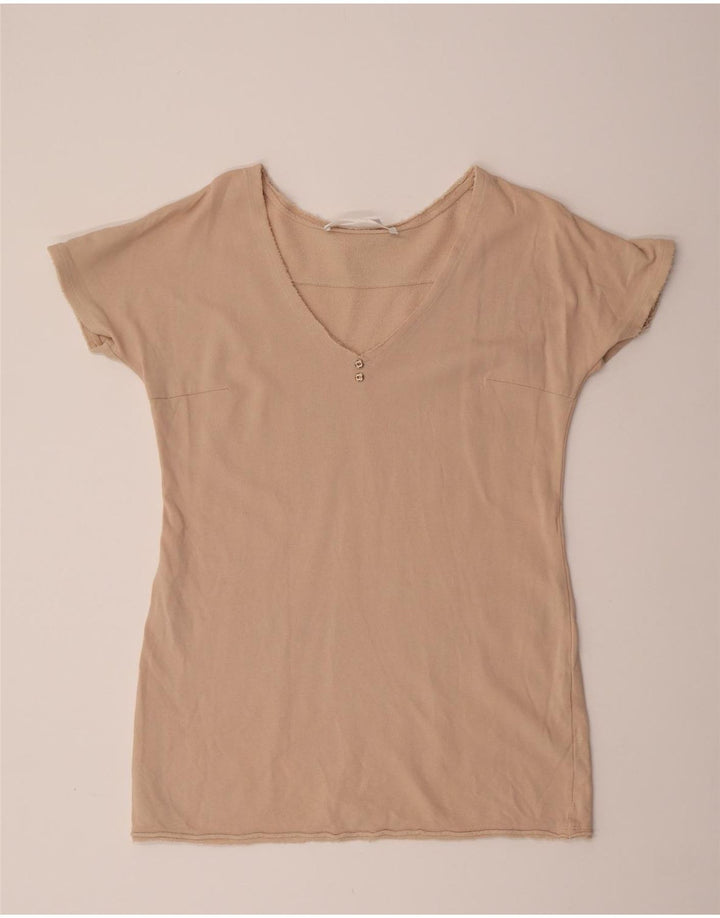 Elisabetta Franchi Womens Blouse Top IT 42 Medium Beige Cotton