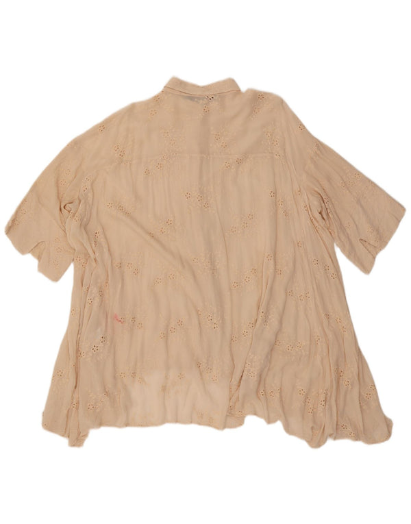 Zara Womens Short Sleeve Oversized Shirt Blouse UK 14 Medium Beige Floral