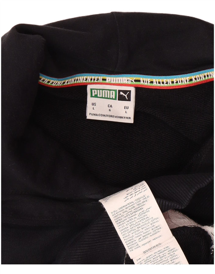 PUMA Mens Graphic Hoodie Jumper Large Black Colourblock Cotton