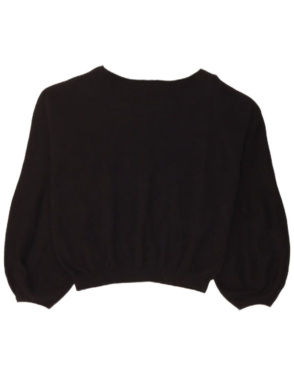 Armani Womens Crop Graphic Sweatshirt Jumper UK 18 XL Black Cotton
