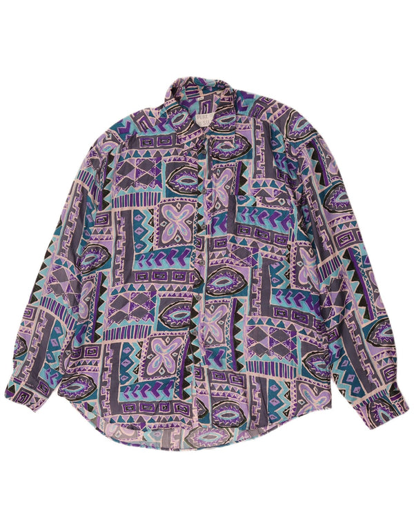 Vintage Mens Shirt Size 41/42 Large Multicoloured Geometric Silk