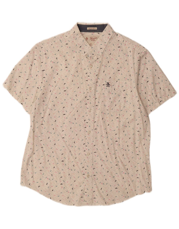 Penguin Mens Heritage Short Sleeve Slim Fit Shirt Large White Spotted