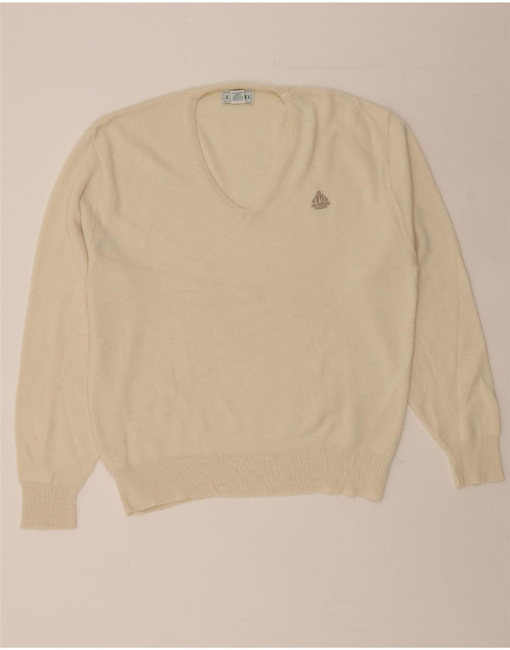 IZOD Mens V-Neck Jumper Sweater XL White Acrylic Vintage Izod and Second-Hand Izod from Messina Hembry 