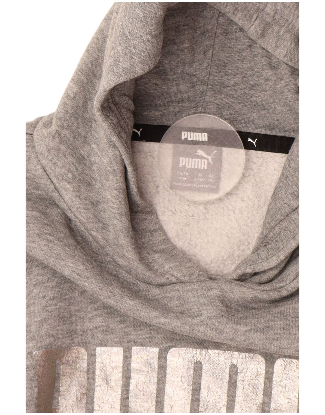 PUMA Girls Crop Graphic Hoodie Jumper 9-10 Years  Grey Cotton