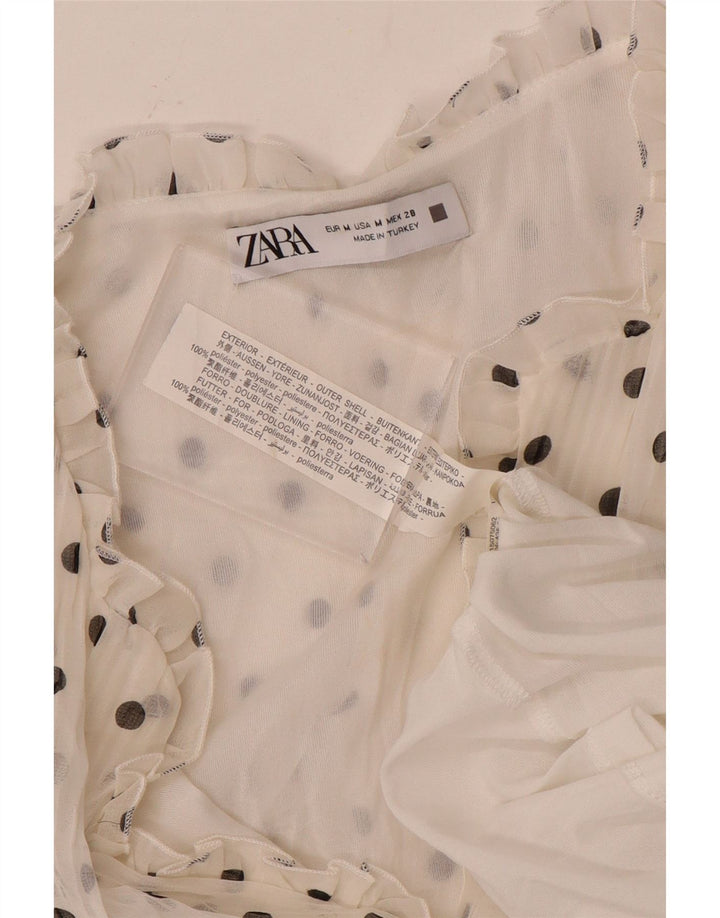ZARA Womens Long Sleeve A-Line Dress UK 14 Medium White Spotted Polyester