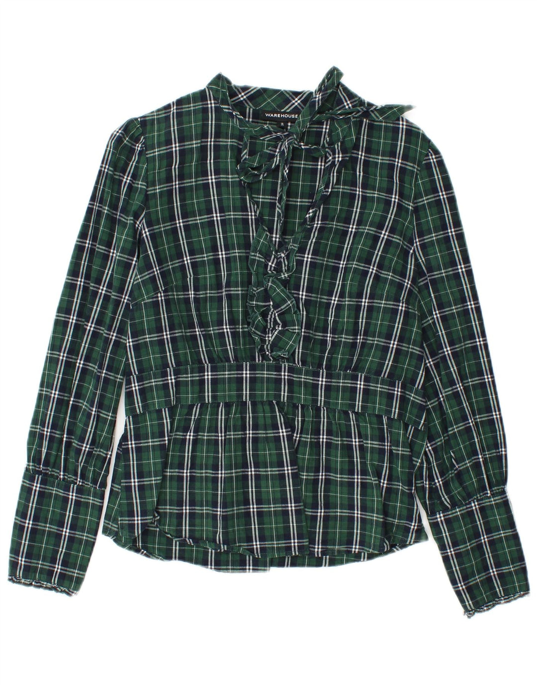 WAREHOUSE Womens Long Sleeve Blouse Top UK 12 Medium Green Check