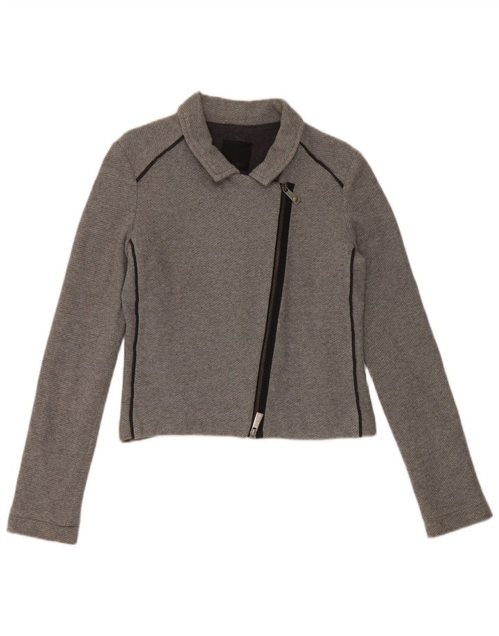 Pinko Womens Crop Bomber Jacket UK 12 Medium Grey Cotton