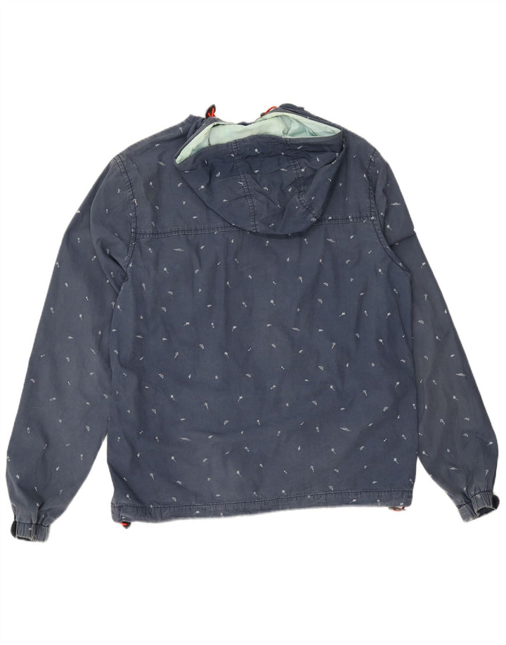 Penguin Mens Abstract Pattern Hooded Bomber Jacket UK 40 Large Blue Cotton