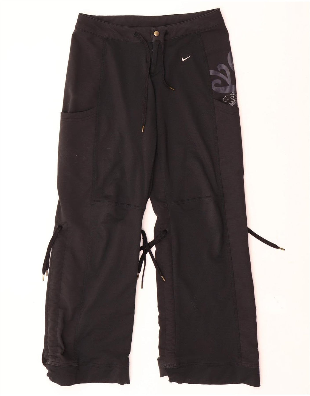 Nike Womens Straight Waterproof Trousers UK 8 Small W30 L30 Black Paisley