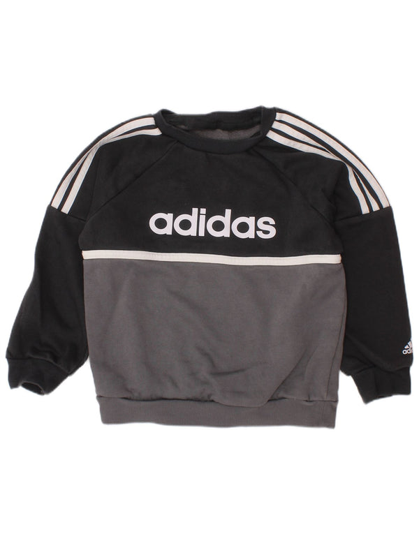 ADIDAS Boys Graphic Sweatshirt Jumper 3-4 Years Grey Colourblock Cotton