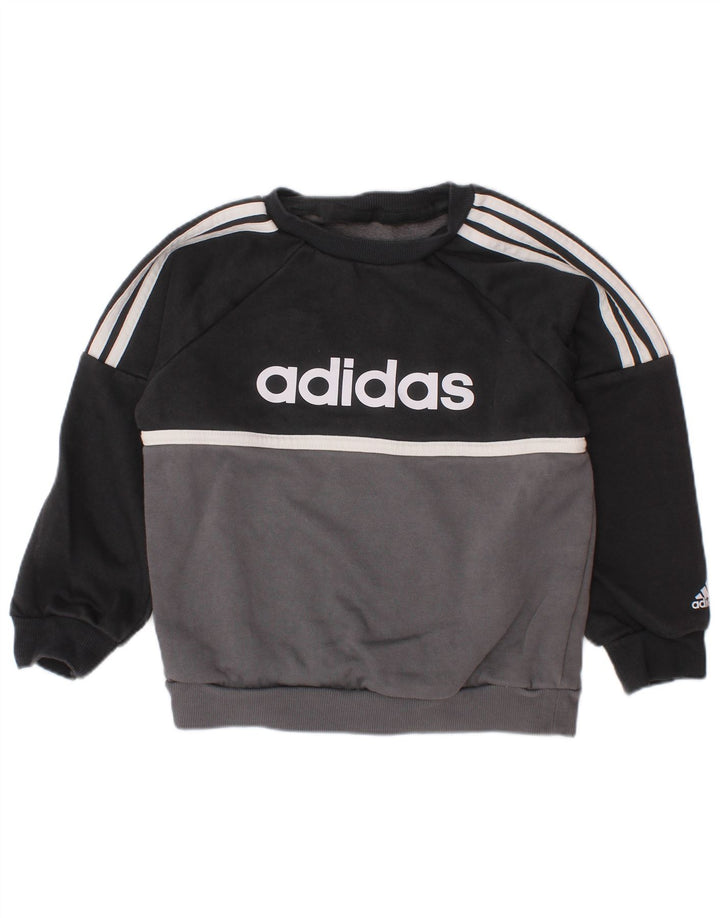 ADIDAS Boys Graphic Sweatshirt Jumper 3-4 Years Grey Colourblock Cotton